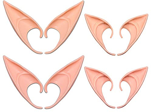 AniSqui Elf Ears Cosplay 12cm & 10cm, (4 Paare Latex Fairy Goblin Ears), Elfen Ohren