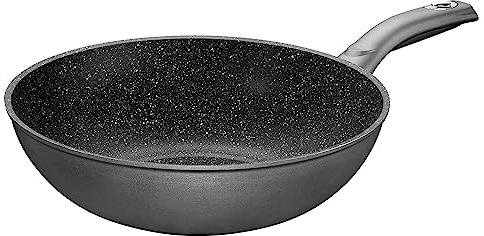STONELINE Gourmundo Made in Germany Wok 30 cm, auch für öl- und fettfreies Braten, Wok Pfanne beschichtet mit echten Steinpartikeln, Wok Induktion und backofengeeignet
