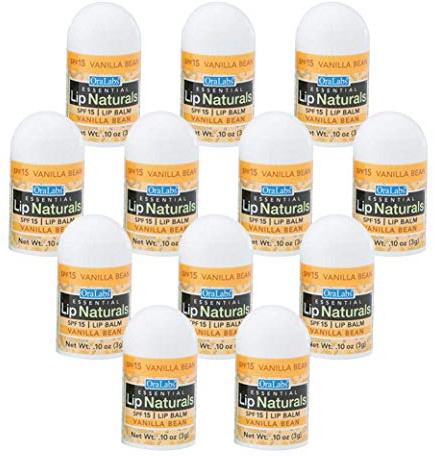 Lip Naturals® Mini Vanilla Lip Balm with Sunscreen (SPF-15) | Made in USA with Beeswax & Coconut Oil | 12-Count Pack with Vanilla Bean Flavor (0.10oz/3g Each)