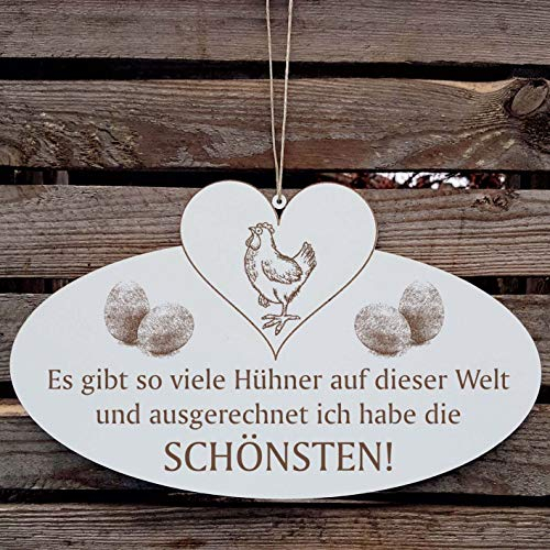 DIE SCHÖNSTEN HÜHNER DER WELT Schild mit Huhn 03 Ei und Herz ca. 20 x 12 cm