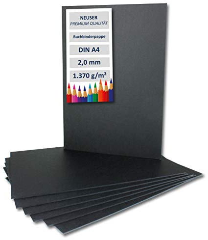 10x Buchbinderpappe DIN A4 in Schwarz, Stärke: 2,0 mm, Grammatur: 1.340 g/m²