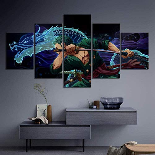 Leinwanddrucke 5 Stück Leinwand Bilder Wanddeko Wand Wohnzimmer Wanddekoration Anime Piece Zoro Deko Hd Poster Kunstwerke Malerei 150X80 cm Rahmenlos