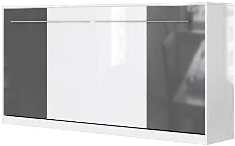 SMARTBett Schrankbett Standard 90x200 120x200 140x200 160x200 Bettschrank Wandbett Weiss Hochglanz/Anthrazit & Weiss Hochglanz 90 Horizontal
