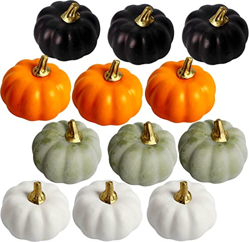 12Pcs Color Artificial Pumpkins Bulk Autumn Decoration Set,Thanksgiving Pumpkin Decorations,Decorative Pumpkin Faux Harvest Fake Mini Foam Pumpkins for Crafts,Fall,Wedding,Home Halloween Party Decor