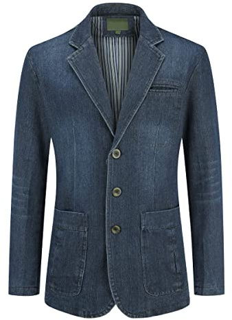 YOUTHUP Blazer per Uomo Giacca da Abito Slim Fit Formale Giacca di Jeans Casual, Blu scuro, XL