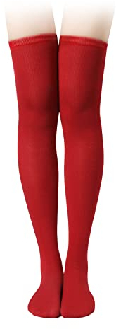 Oberschenkelhohe Socken, 65cm Lang Weich Kniestrümpfe Lange Strümpfe für Damen Mädchen Alltagskleidung Festival Halloween Weihnachten Kostüm Cosplay (1 Paar, Rot)