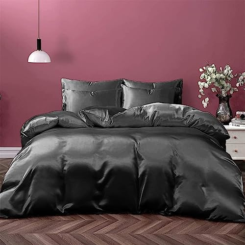 Cloud fino,Silk Satin Sheet Set| 100% Pure Silk Satin Sheet Set 7pc Silk Fitted Sheet 15'' Deep Pocket,Silk Flat Sheet,Silk Duvet Cover & Pillowcases Set !!(Full Dark Grey)