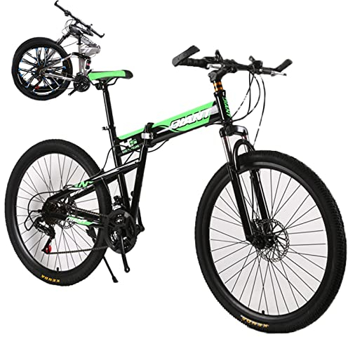 Faltrad Klapprad Klappfahrrad Mountainbike 21 Gang Fahrräder Klappfahrrad Faltrad Lastgewicht 150 Kg Folding Bike Faltbares Mountainbike für Outdoor Reisen Camping,Green,24inch