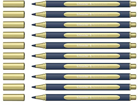 Schneider ML05001066 Metallic Rollerball Stifte (Strichstärke 0,4 mm, hochmetallische Tinte, schnelltrocknend, Gehäuse aus 88% biobasiertem Kunststoff) 10 Stück in der Farbe gold metallic