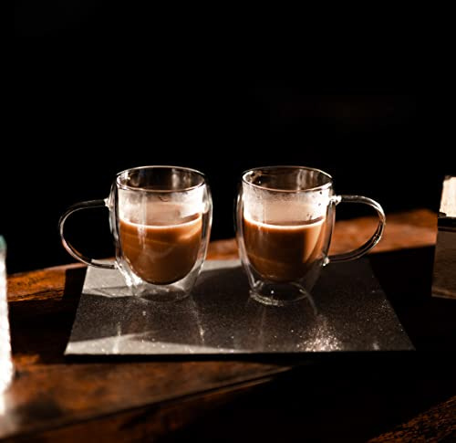 Marco Paul 2 Pcs Double Walled Glass Coffee Mugs 350ml Insulated Latte Cappuccino Tea Cups with Handles Heat Resistant Borosilicate Glass for Hot & Cold Drinks