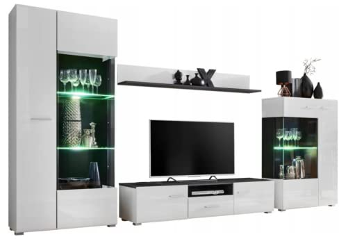 MEBLE KRYSPOL Wohnwand Wohnzimmer Solido – Wohnzimmer Möbel – Wohnwand Modern – Sideboard Wohnzimmer – Wohnzimmer Schrankwand – Wohnzimmer Möbel Modern - Regal Weiß - TV Schrank - Mehrzweckschrank