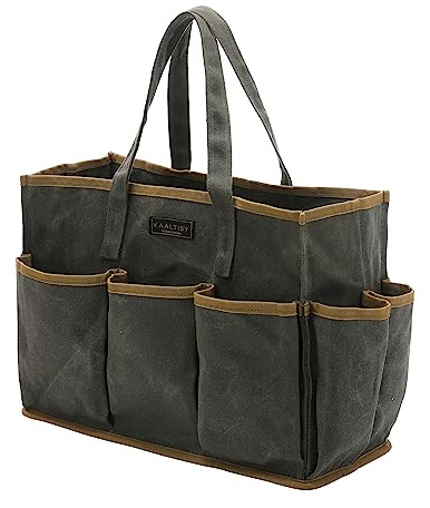 Werkzeug-Tragetasche, 16oz gewachstem Segeltuch Garten Werkzeug Tragetasche (Armee grün), Tragbare 11 Taschen Werkzeugtasche | für Gärtner Elektriker Handwerker | 36 x 14 x 26.5cm