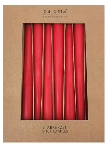 pajoma® Stabkerzen Rot 10 Stück - Höhe 25 cm ø 2,2 cm | Brenndauer 7 Stunden, Premium Qualität - einfarbige Spitzenkerzen