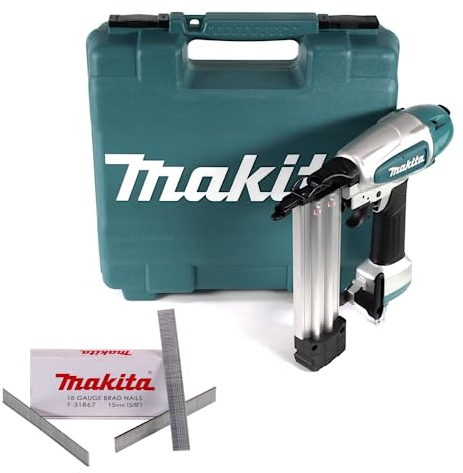 Makita AF 506 Cloueuse à tête fraisée à air comprimé 15-50 mm 4,3-8,3 bar + 5000 clous à tête bombée galvanisés 15 mm + coffret