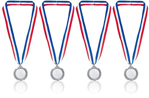 GOMAKERER 4 Stück Blanko-Auszeichnungsmedaille, Blanko-Medaille Aus Silberlegierung Mit Gravur Und Halsbändern. Gewinner-Auszeichnungen. Erstellen Sie Ihr Eigenes Medaillen-Set Für Sportwettkämpfe