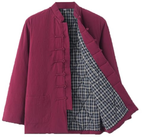GVILTY Abito da Tangentino Caldo Inverno Abbigliamento Cinese Tradizionale, Uomo in Cotone Kung Fu Abbigliamento per La Giacca da Arte Marziale Camicia Manica Lunga Manica Red-L
