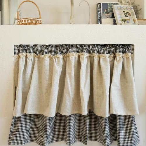 A.Monamour Gardine Scheibengardinen Kurzstores Bauernhaus Baumwolle Leinen Schwarz Weiß Kariert Gingham Blickdicht Kurzvorhang Kurzgardinen Küchengardine Küche Vorhang Fenster Stores Bistrogardine