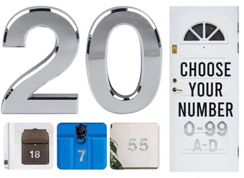 Silver Door Numbers Stick On, 0-99, Letters A, B, C, D, 3'' House Numbers Self Adhesive Stickers, For Doors, Mail Boxes, Hotel Rooms (20)