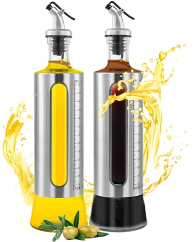 2 Pezzi Bottiglia di Olio Vetro, Oliera Salvagoccia 500ml, Dispenser per Olio di Oliva, Set olio e Aceto con dosatore per Cucina, Barbecue, insalate, Trasparente (2pcs)