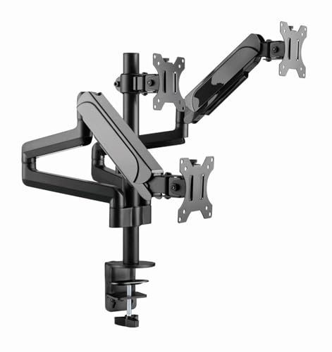 Gembird Verstellbare Dreifach-Monitor-Schreibtischhalterung – Full-Motion-Arm für 3 Monitore bis 27 Zoll, Ergonomisch Neigbar, Schwenkbar & Drehbar, VESA-kompatibel, Schwarz