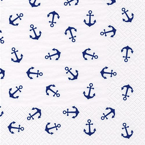 Servietten Papier 33x33cm 3-lagig 20 Stück Maritim - hochwertig & nachhaltig - Einweg Motivservietten Geburtstagservietten - Anker Muster Papierservietten für Hochzeit Geburtstag Alltag - Weiß Blau