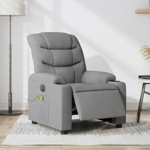 Homgoday Massagesessel Elektrisch Fernsehsessel Relaxsessel mit Liegefunktion Massagesessel TV Sessel mit Verstellbare Rückenlehne Liegesessel Ruhesessel Einzelliegesessel Hellgrau Stoff