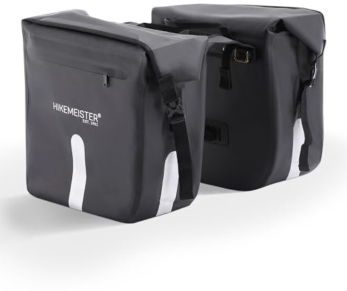 HikeMeister® Doppelte Fahrradtasche für Gepäckträger - Doppeltasche - Gepäckträgertasche wasserdicht - Hinterradtasche– Wasserabweisend – - Reflektierenden Streifen - Paris