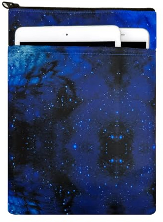 Kostoo Buchhüllen mit Reißverschluss, Buchschutz für Reisen mit Fronttasche für Taschenbuch & Hardcover, waschbare Buchhüllen-Hülle in Blau