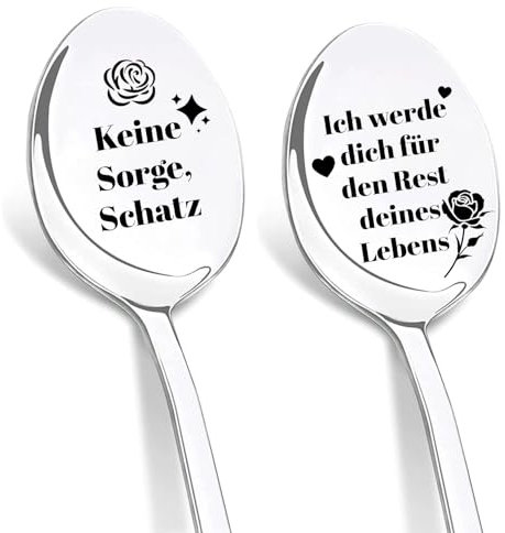 DIKARYA Lot de 2 cuillères à café avec gravure - Cadeau de Noël pour femme - Ne vous inquiétez pas, chéri, je t'aime - Cadeaux de Noël pour les couples, les amies, les maris, les anniversaires