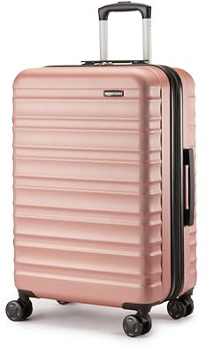 Amazon Basics Hartschalenkoffer, Mittelgroßer Koffer (68 cm), Kratzfeste ABS-Schale, Erweiterbar, 4 Rollen, Roségold