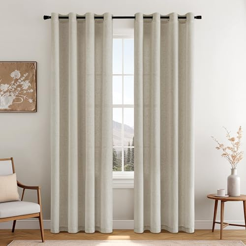 MIULEE Leinen Vorhang Halbtransparent mit Ösen 2er Set 140X160 cm, Natur Leinenvorhang Transparent für Wohnzimmer Schlafzimmer Fenster, Modern Leinengardine Voile Beige Gardinen Leinenoptik
