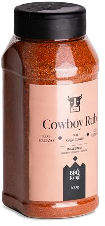 BBQ KING - Cow Boy Rub Confezione da 600 Gr, Dry Rub Bbq per Bistecche Ideale per Barbecue e Grill, Set Spezie Cucina 100% Made in Italy, Miscela di Spezie per Bistecche, Hamburger o Arrosti