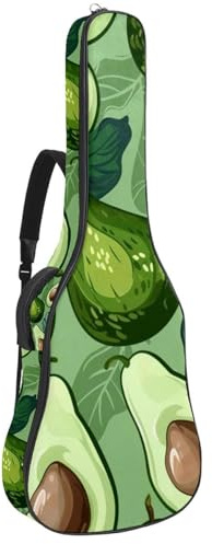 Gitarrentasche für Akustikgitarre mit zwei Taschen, handbemalt, grüne Avocado, wasserabweisend, doppelt verstellbarer Schultergurt, Gitarrentasche, Handbemalte grüne Avocado, 42.9x16.9x4.7 in,