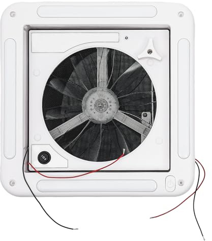 Caravan Roof Vent Fan, 12V 5W Universal RV Camper Van Motorhome Caravan Skylight with 4 LED and 6 Speed Gears, Manually Operated Roof Vent