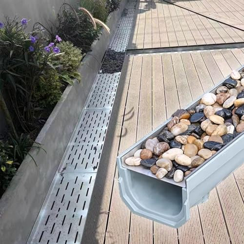 Entwässerungsrinne Abflusskanal, Französischer Abfluss, 1 M, U-Yard-Einfahrten, Terrassenboden, Regenrinne, Entwässerungssystem/Gartengraben-Rost-Set Für Den Außenbereich Mit Gitterrost-Abdeckung(100x