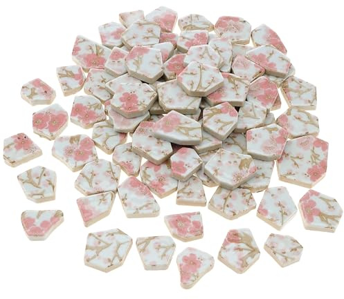 Yatinkim 500g Keramik Mosaik Fliesen Mosaik Bruch Rosa Blumen Mosaikfliesen | Glasierte Unregelmäßige Gebrochene Porzellan Stück Mosaikfliesen DIY Dekor Bastelbedarf Herstellung Küche Boden Pool
