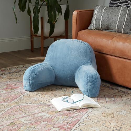 Greendale Home Fashions Plush Faux Fur Bed Rest Reading Pillow with Arms, Kerry Blue