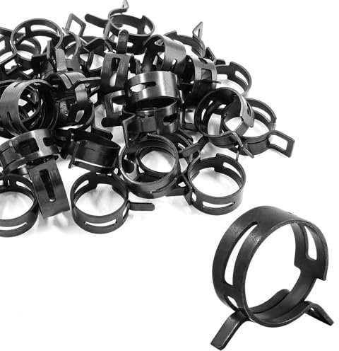 Kemcatui 20Pcs 25mm Spring Band Type Hose Clamps, 1 inch Manganese Steel Hose Clip Black Fuel Line Clamp, Vacuum Hose Clamps Silicone Clamp for Water Pipe, Fuel Pipe, Air Tube Fasten