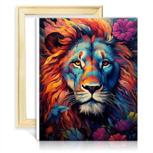 LiHEQING Ölgemälde-Set auf Leinwand, Löwen, Ölgemälde, Malen nach Zahlen, Set für Erwachsene und Kinder, Wanddekoration für zu Hause, ohne Rahmen (60 x 75 cm)