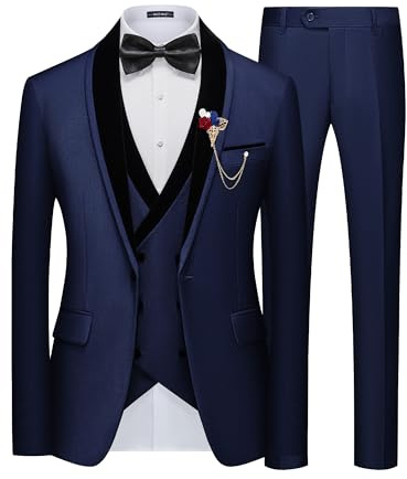 MAGE MALE Men's 3 Piece Suit One Button Tuxedo Set Slim Fit Formal Suit for Weddings, Parties, and Evening Events