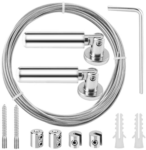 Vorhang Draht Set 5m Wandhalterung Set Edelstahl-304 Metall Vorhangdrah Gardine Stahlseil für Foto-Draht, Wäscheleine, Draht, Fenster, Vorhang, Spanndraht