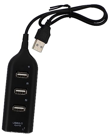 KONTONTY Concentrador Expansor USB 2.0 de 4 Puertos Negro, Material Abs, sin Instalación de Controladores, Transferencia Rápida de Archivos para Laptop y Mouse