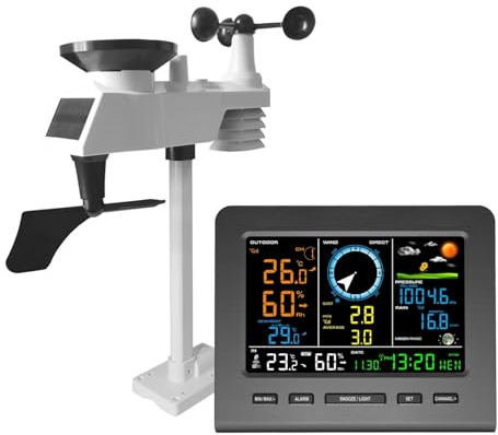 Stazione Meteorologica, Stazione meteorologica wireless 0366-WF Sensore esterno, con previsioni meteo, temperatura, pressione atmosferica, umidità, anemometro, pluviometro