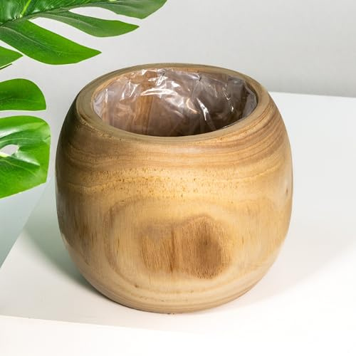 DARO DEKO Holz Blumentopf rund mit Einsatz Pflanz-Topf Übertopf (Topf 23 x 19cm)