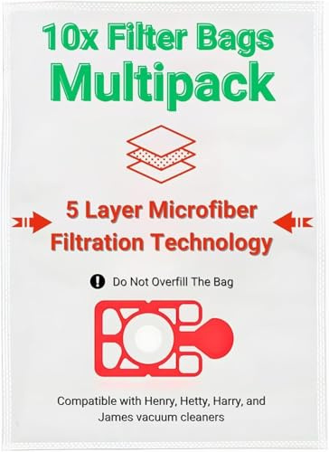 Pack of 10 Numatic| Hepa-Flo Dust Bags compatible Hetty Hoover Bags | Numatic Henry Hoover Bags for Henry Vacuum Cleaner Bags for Optimal Cleaning Performance