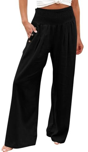 Femmes Casual Pantalon D'été Vetement Large Souple Coton Lin Pantalon Noir Femme Haute Chic Et Elegant Large Taille Elastique Tendances Tenue Et Ventes Flash du 11#Noir XXL