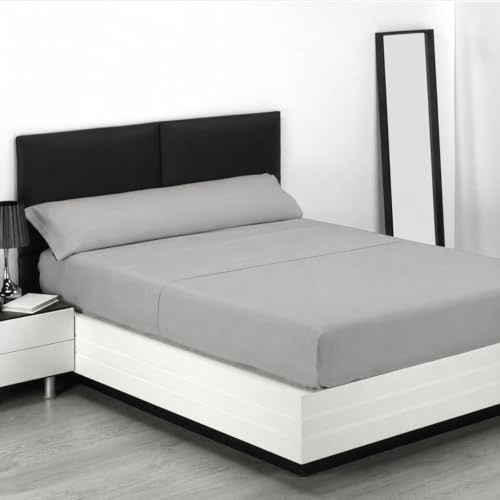 Sábanas 180x200 - Juego de Sábanas 4 Piezas - 100% Microfibra Suave y Transpirable - Sábana Bajera Ajustable, Encimera y 2 Fundas de Almohada - Ropa de Cama Lisa y Elegante (Gris)