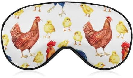Bequemer Augenschutz für die Nacht, süße Augenabdeckung mit Henne, Hahn und Huhn, weicher elastischer Riemen für Damen und Herren