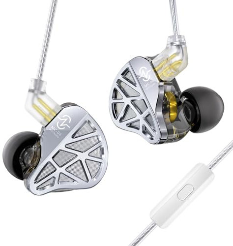 ccz Nocturne - Auricolari in-ear IEM, driver ibrido 1DD BA iems per videogiochi, bassi migliorati, cuffie in-ear monitor per cantanti studio (con microfono argento)