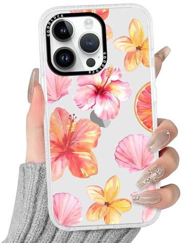 Yoedge Handyhülle für iPhone 15 Pro Max Hülle mit Hibiskus Blumen Muster | Aesthetic Meerestier Sommer Bunt Design Case Mädchen Geschenk Schutzhülle, Transparent Silikon Kratzfest Cover, Rosa 02